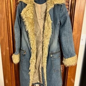 Y2K Penny Lane type Denim Jacket with Faux Fur Trim